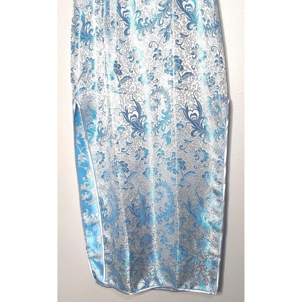 Whitby Cheongsam Dress Women Size 38 Silver Blue‎ Floral Brocade Qipao Maxi - Picture 6 of 12